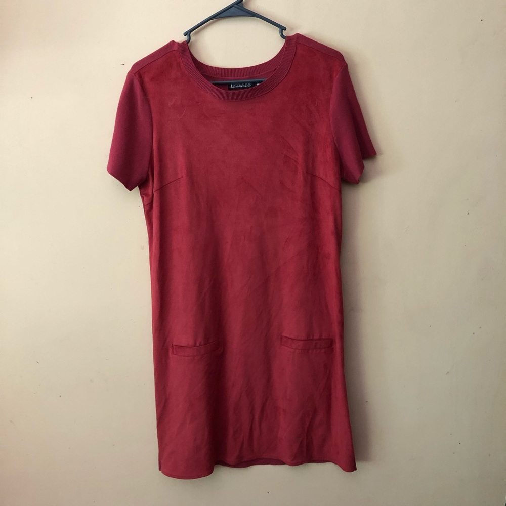 New York & Company Red Suede & Knit Dress